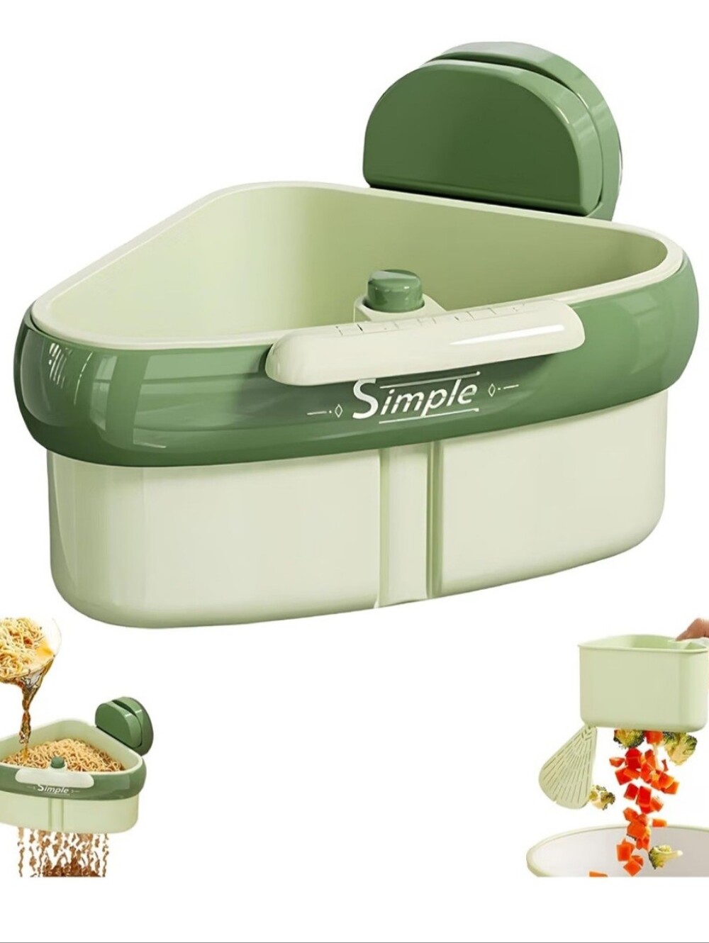 Simple Two-Tone Green Corner Sink Strainer & Prep Basket